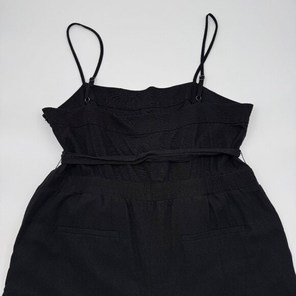 J.Crew Factory Women’s 16 Linen Blend Jumpsuit Black Cropped Wide Leg Belted - Picture 6 of 15
